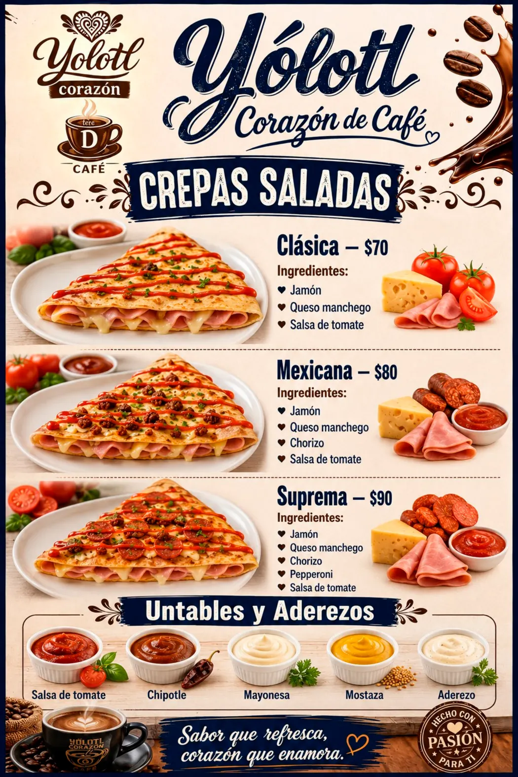 Menú visual de crepas saladas
